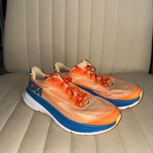 Hoka Clifton 9 Kids Orange and Blue Running Shoes